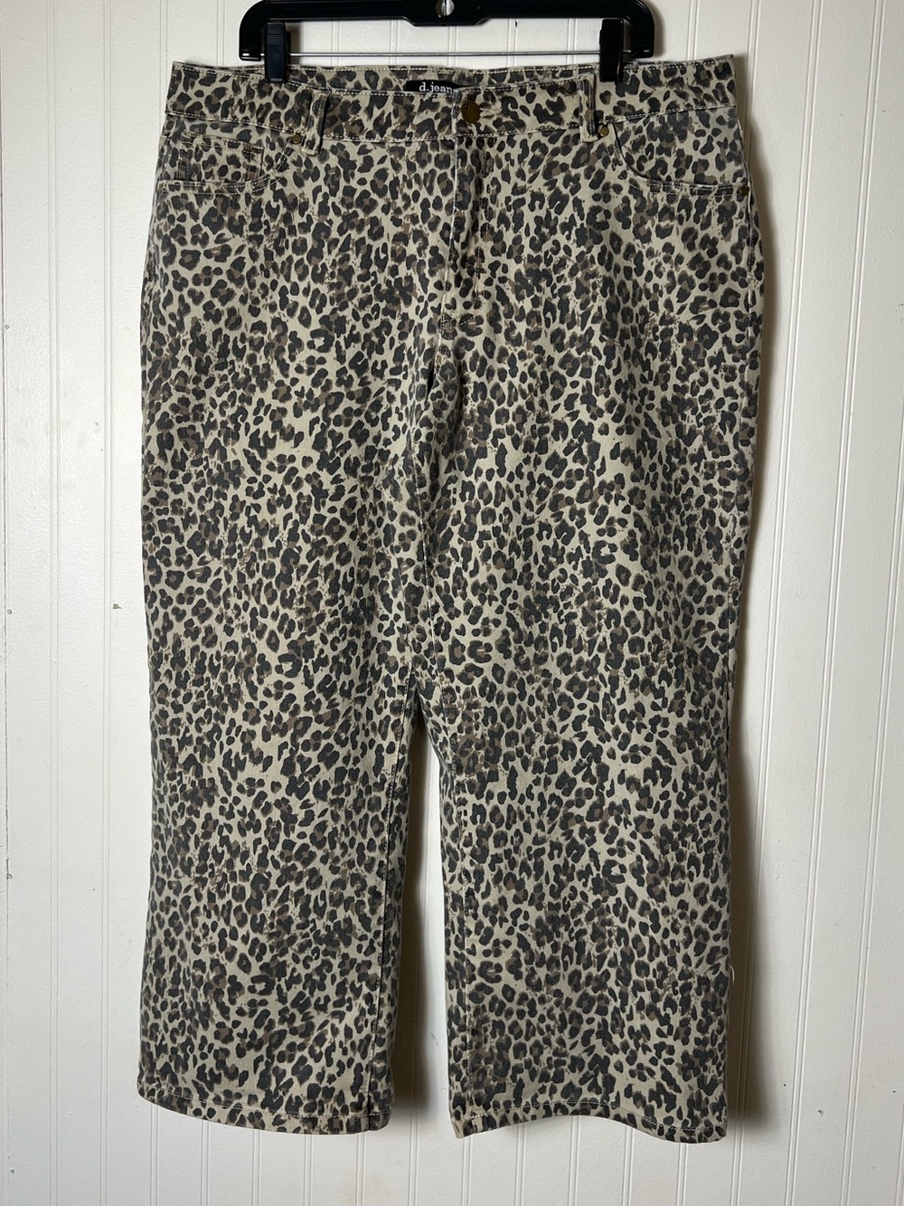 D.Jeans Leopard Print Wide Leg Cropped Jeans Size 16 Stretch Animal Print